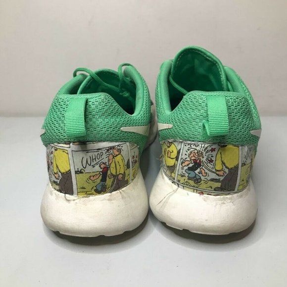 Nike Roshe Run Popeye Cartoon Novelty Sneaker Mens 9 Green Lace Up RARE Shoe - Picture 4 of 11